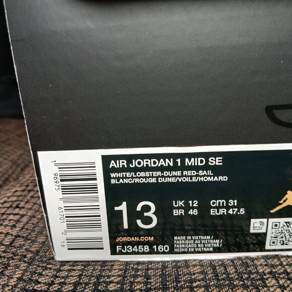 Nike Air Jordan 1 Mid SE White/Lobster-Dune Red Sail Men Shoe Size 13 - Picture 6 of 6